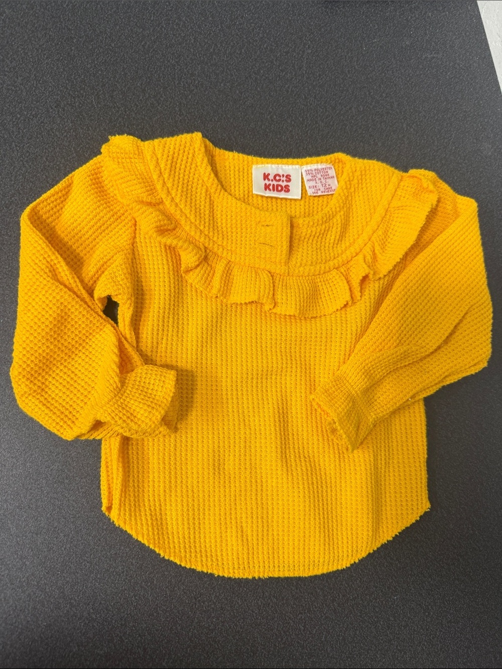 Yellow Ruffle-Wafer Knit Top for Kids